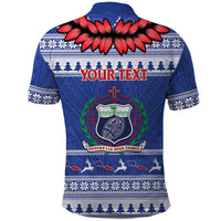Personalised Toa Samoa Rugby Christmas Polo Shirt Ula Fala Samoan Pattern Blue LT14 - Polynesian Pride