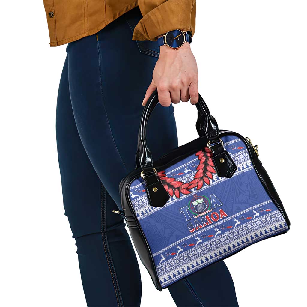Toa Samoa Rugby Christmas Shoulder Handbag Ula Fala Samoan Pattern Blue - Polynesian Pride
