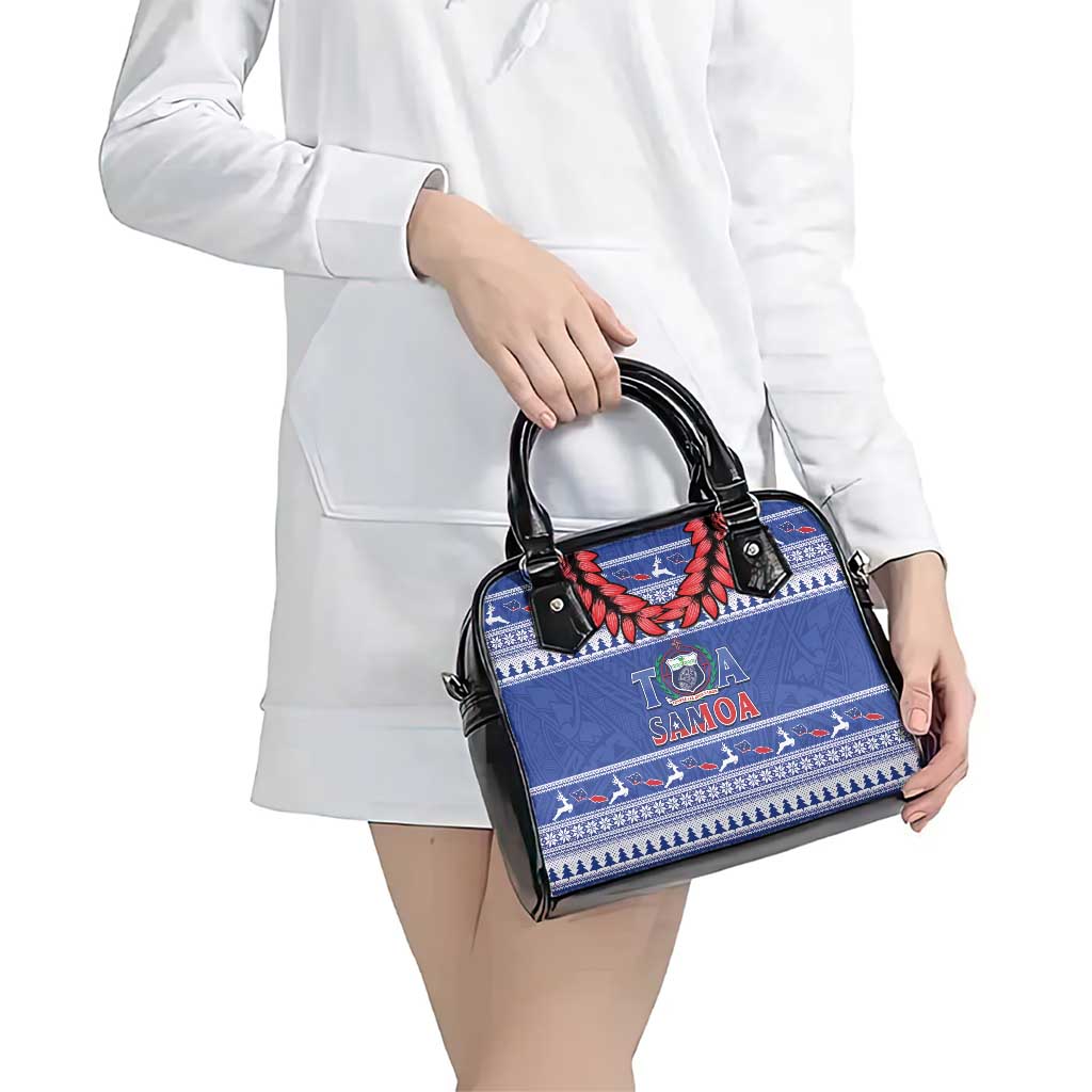 Toa Samoa Rugby Christmas Shoulder Handbag Ula Fala Samoan Pattern Blue - Polynesian Pride