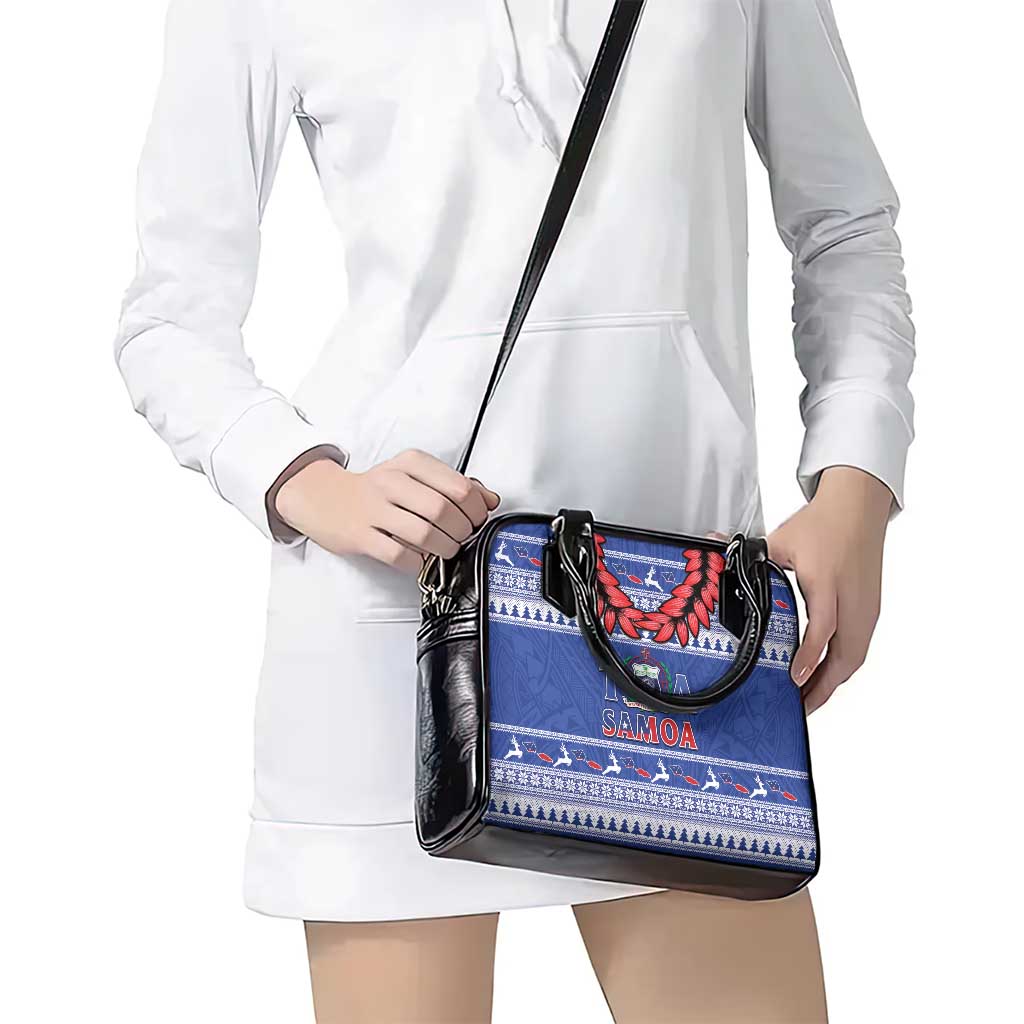 Toa Samoa Rugby Christmas Shoulder Handbag Ula Fala Samoan Pattern Blue - Polynesian Pride