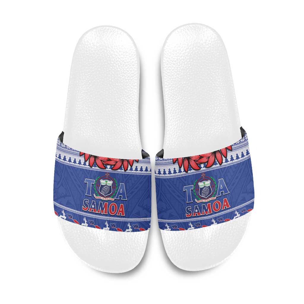 Toa Samoa Rugby Christmas Slide Sandals Ula Fala Samoan Pattern Blue - Polynesian Pride