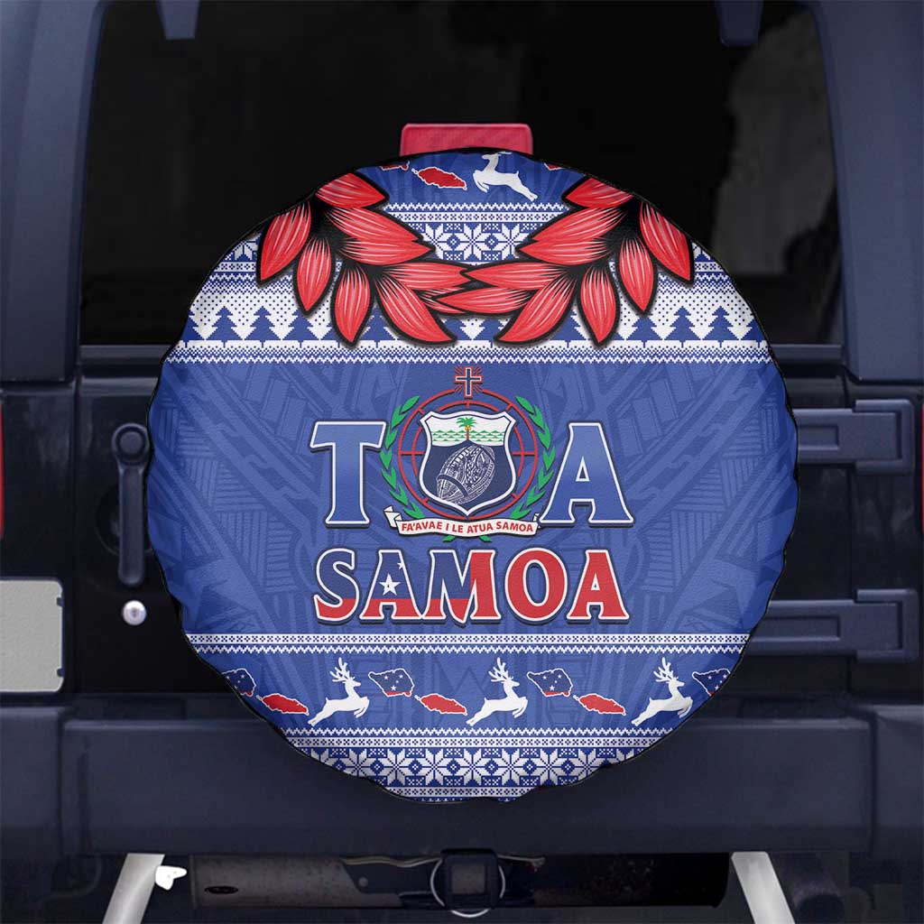 Toa Samoa Rugby Christmas Spare Tire Cover Ula Fala Samoan Pattern Blue LT14 No hole Blue - Polynesian Pride