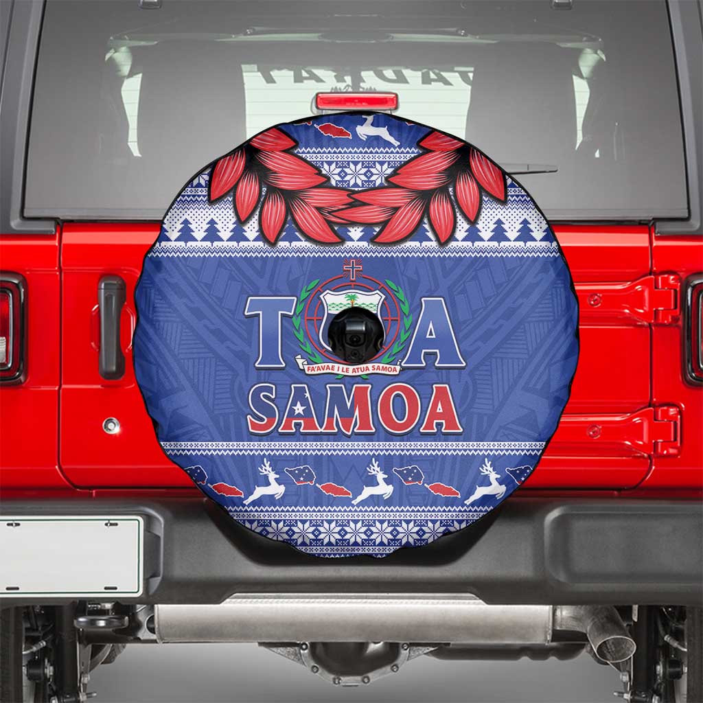 Toa Samoa Rugby Christmas Spare Tire Cover Ula Fala Samoan Pattern Blue LT14 - Polynesian Pride
