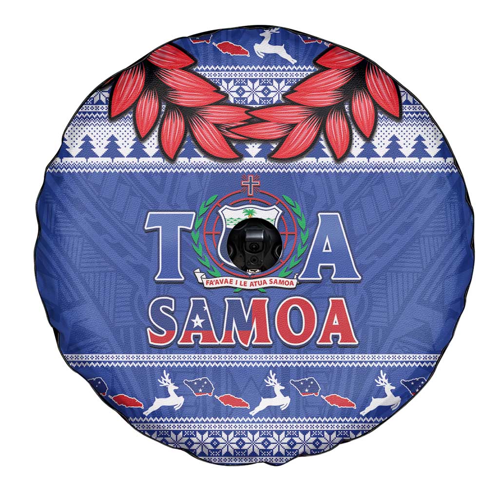 Toa Samoa Rugby Christmas Spare Tire Cover Ula Fala Samoan Pattern Blue LT14 - Polynesian Pride