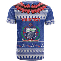 Personalised Toa Samoa Rugby Christmas T Shirt Ula Fala Samoan Pattern Blue - Polynesian Pride