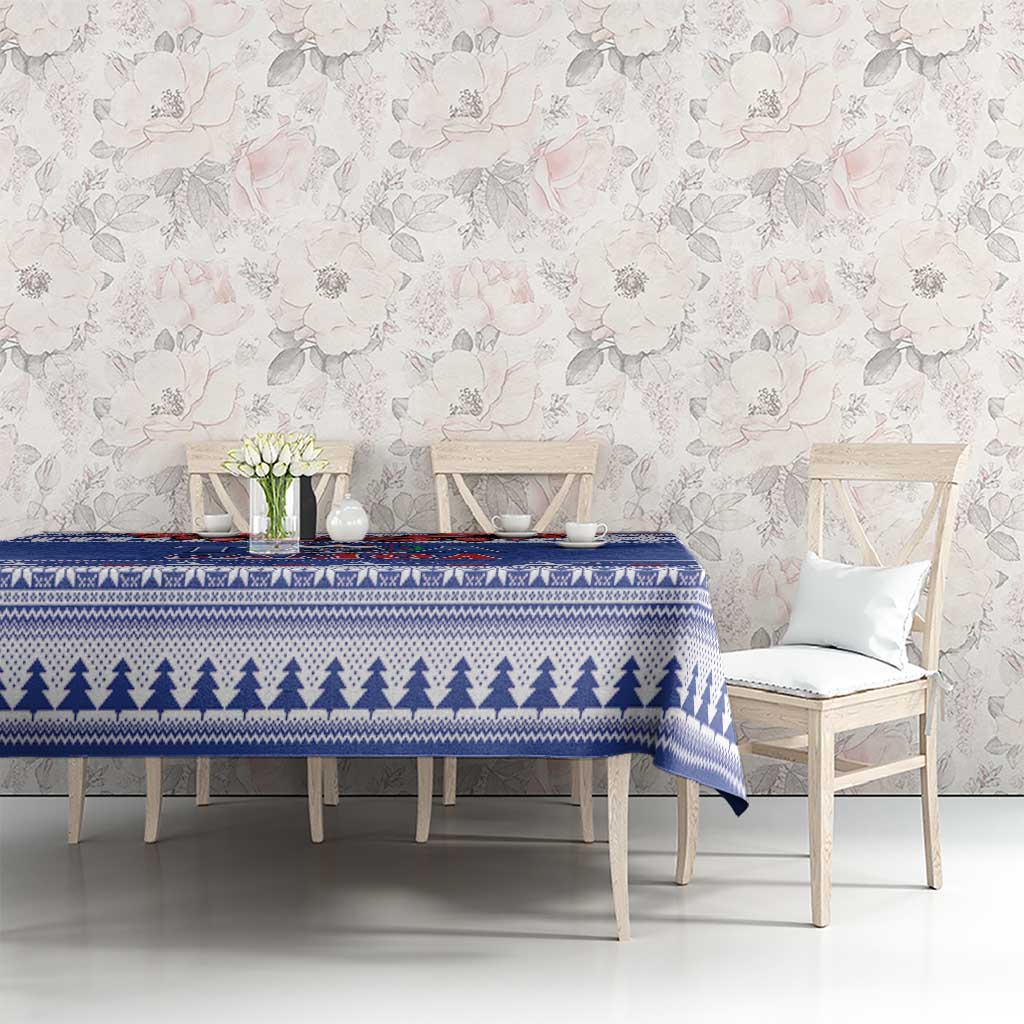 Toa Samoa Rugby Christmas Tablecloth Ula Fala Samoan Pattern Blue - Polynesian Pride