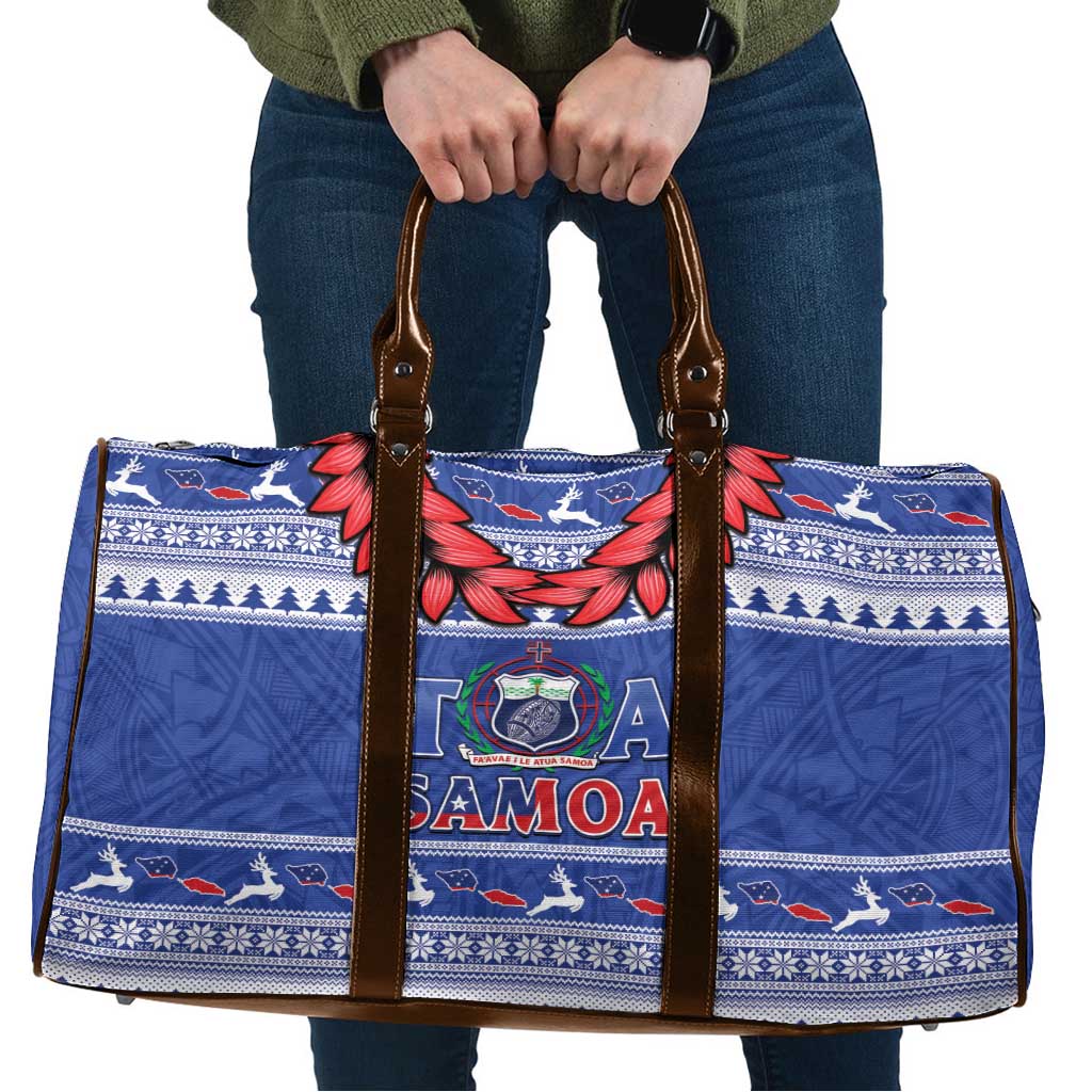 Toa Samoa Rugby Christmas Travel Bag Ula Fala Samoan Pattern Blue LT14 Blue - Polynesian Pride