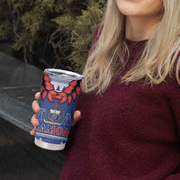 Toa Samoa Rugby Christmas Tumbler Cup Ula Fala Samoan Pattern Blue - Polynesian Pride