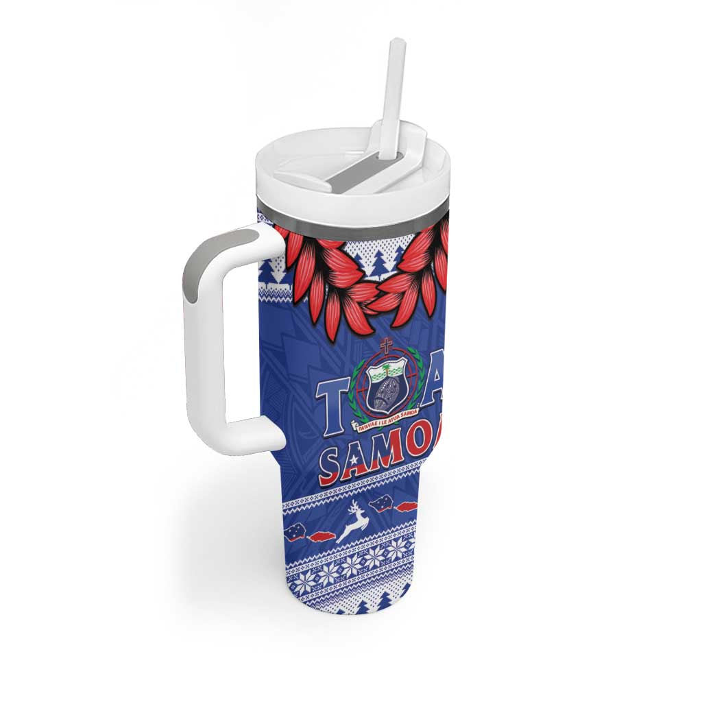 Toa Samoa Rugby Christmas Tumbler With Handle Ula Fala Samoan Pattern Blue - Polynesian Pride