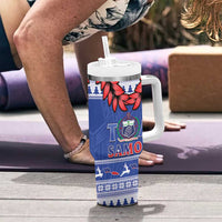 Toa Samoa Rugby Christmas Tumbler With Handle Ula Fala Samoan Pattern Blue - Polynesian Pride