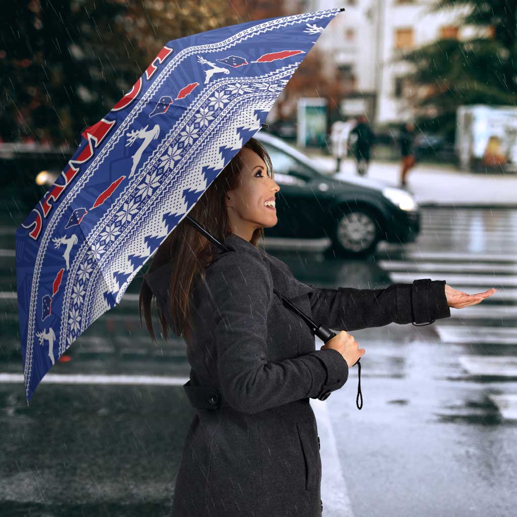 Toa Samoa Rugby Christmas Umbrella Ula Fala Samoan Pattern Blue - Polynesian Pride