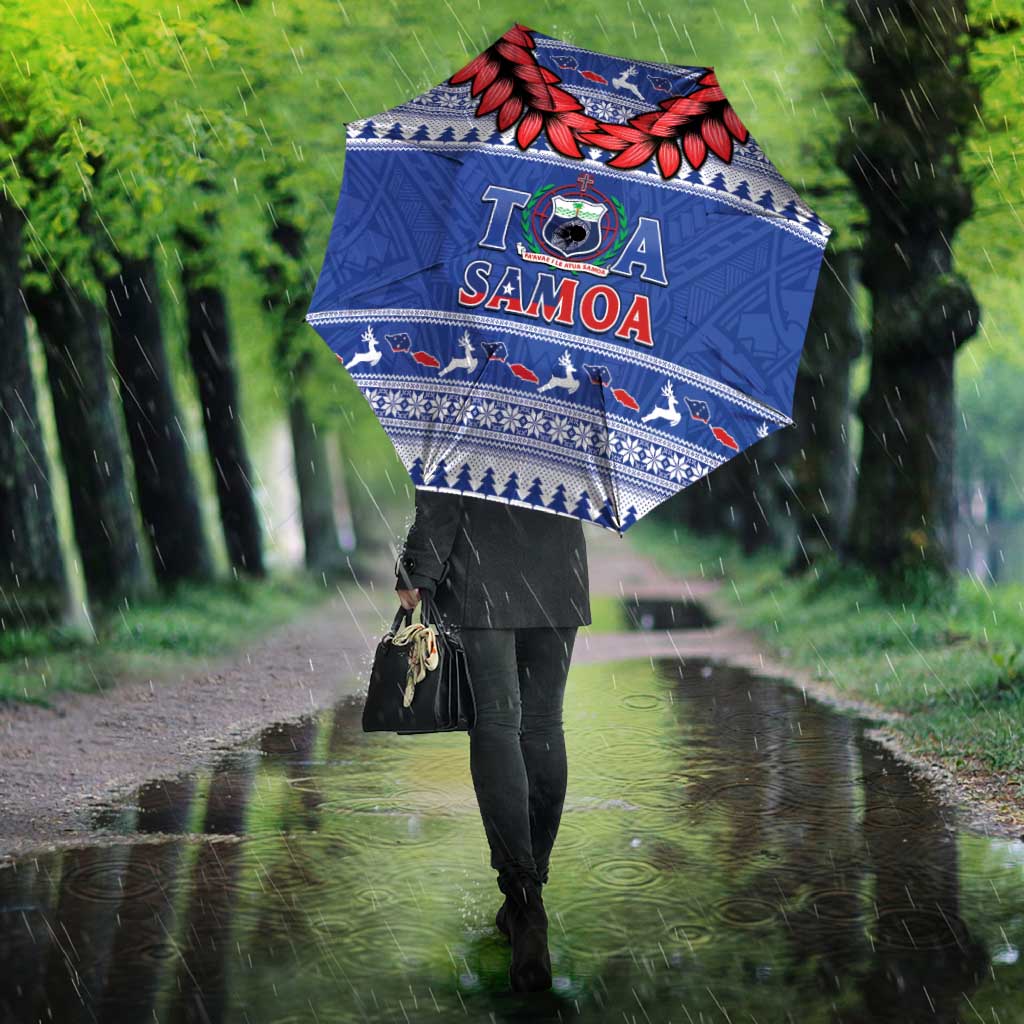 Toa Samoa Rugby Christmas Umbrella Ula Fala Samoan Pattern Blue - Polynesian Pride