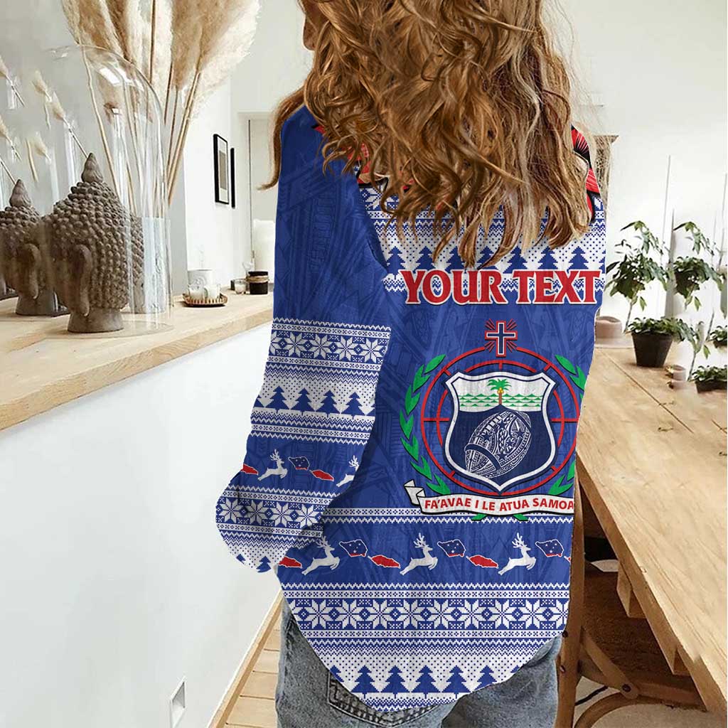 Personalised Toa Samoa Rugby Christmas Women Casual Shirt Ula Fala Samoan Pattern Blue - Polynesian Pride