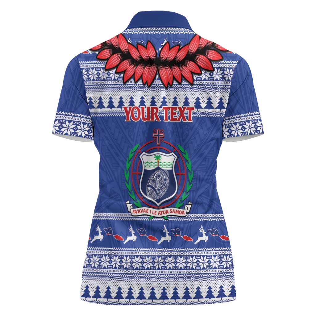 Personalised Toa Samoa Rugby Christmas Women Polo Shirt Ula Fala Samoan Pattern Blue - Polynesian Pride