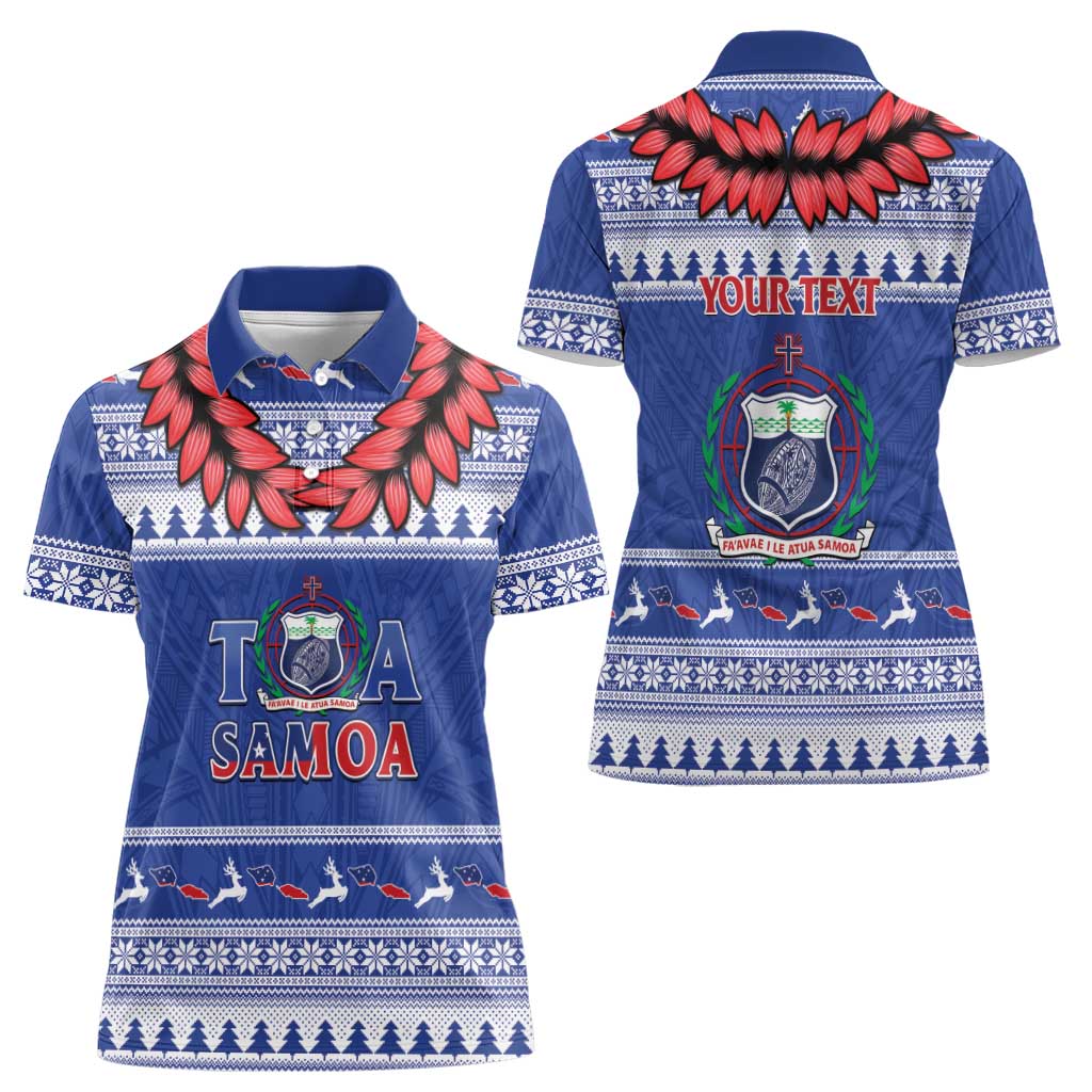 Personalised Toa Samoa Rugby Christmas Women Polo Shirt Ula Fala Samoan Pattern Blue - Polynesian Pride
