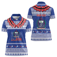 Personalised Toa Samoa Rugby Christmas Women Polo Shirt Ula Fala Samoan Pattern Blue - Polynesian Pride