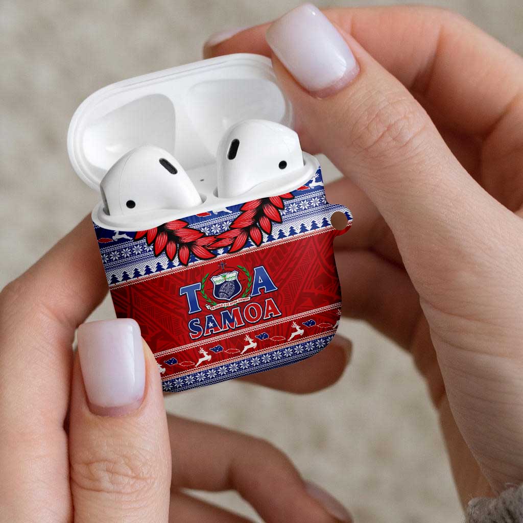Toa Samoa Rugby Christmas AirPods Case Ula Fala Samoan Pattern Red - Polynesian Pride