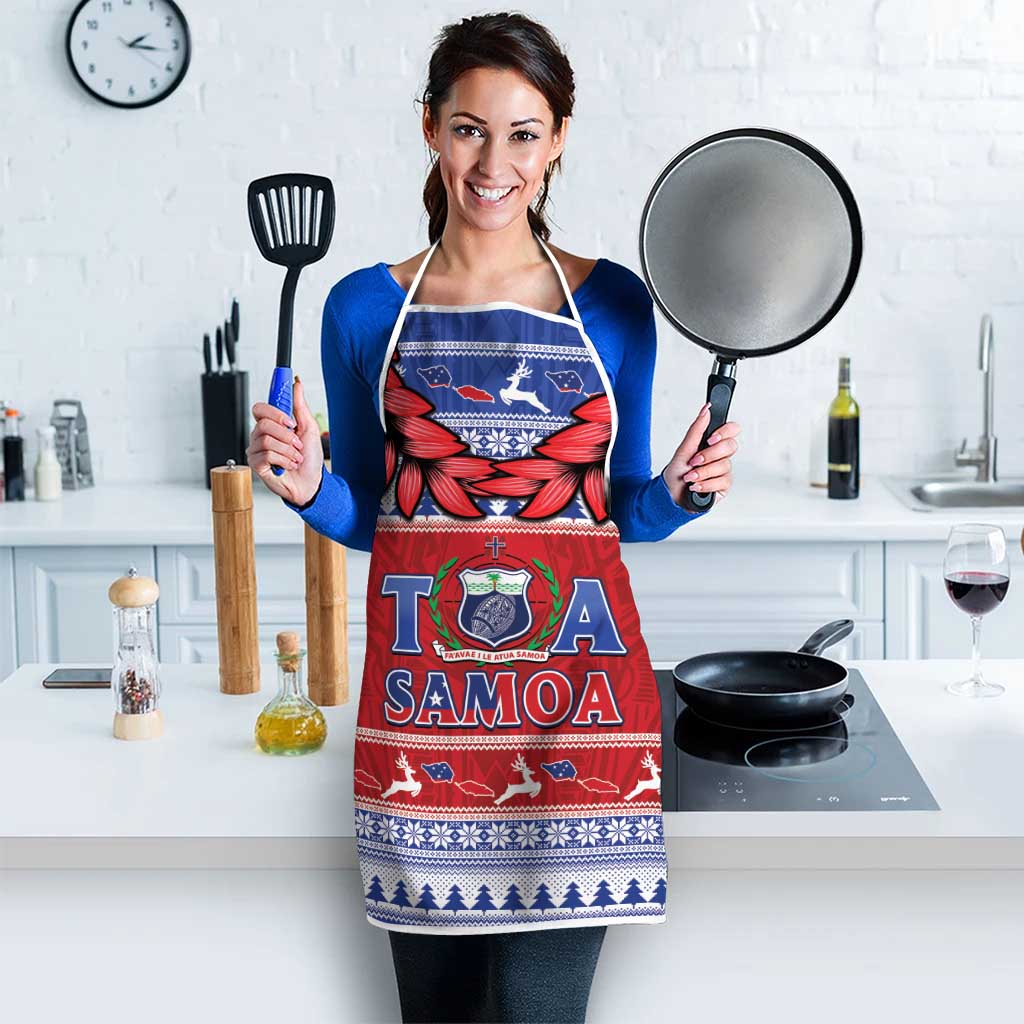 Toa Samoa Rugby Christmas Apron Ula Fala Samoan Pattern Red - Polynesian Pride