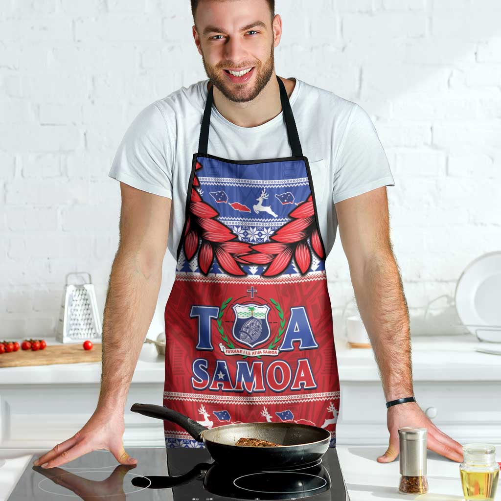 Toa Samoa Rugby Christmas Apron Ula Fala Samoan Pattern Red - Polynesian Pride