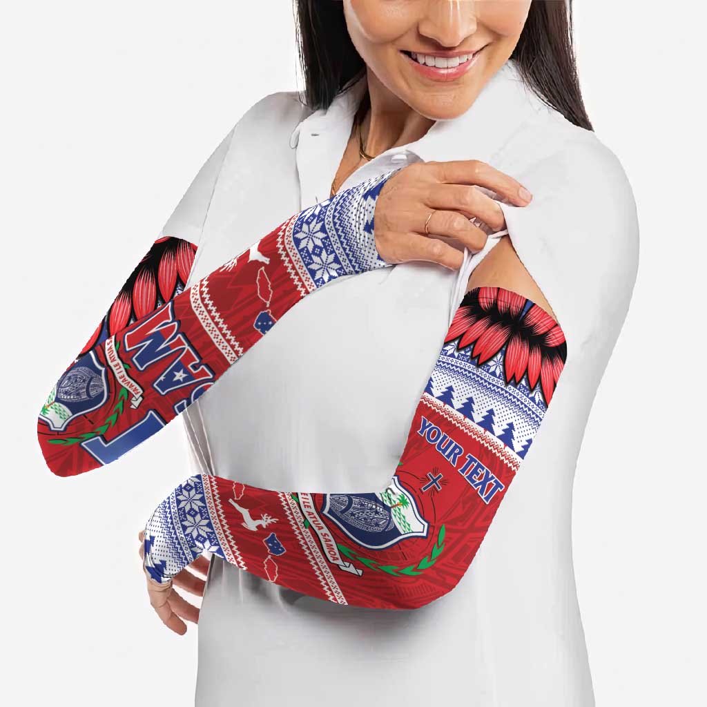 Personalised Toa Samoa Rugby Christmas Arm Sleeves Ula Fala Samoan Pattern Red - Polynesian Pride