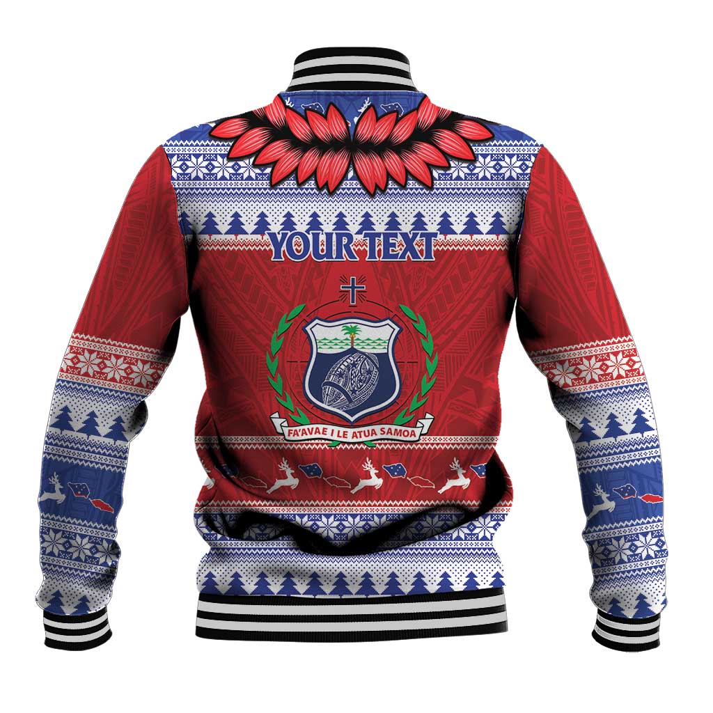 Personalised Toa Samoa Rugby Christmas Baseball Jacket Ula Fala Samoan Pattern Red - Polynesian Pride