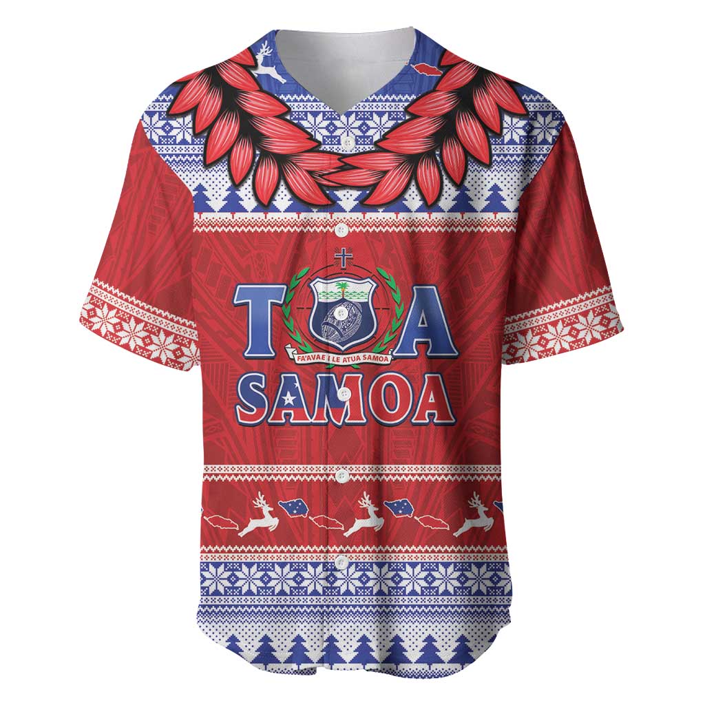 Personalised Toa Samoa Rugby Christmas Baseball Jersey Ula Fala Samoan Pattern Red - Polynesian Pride