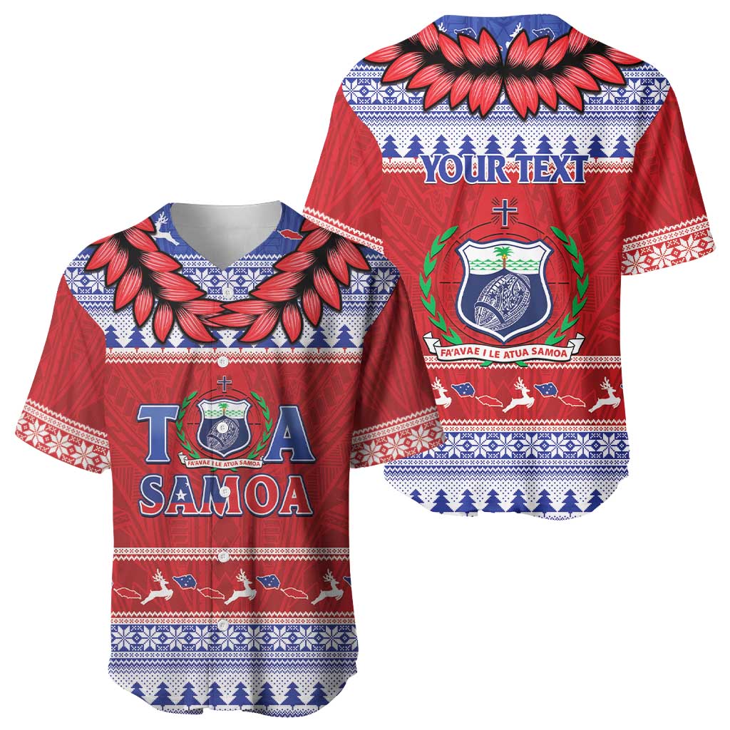 Personalised Toa Samoa Rugby Christmas Baseball Jersey Ula Fala Samoan Pattern Red - Polynesian Pride