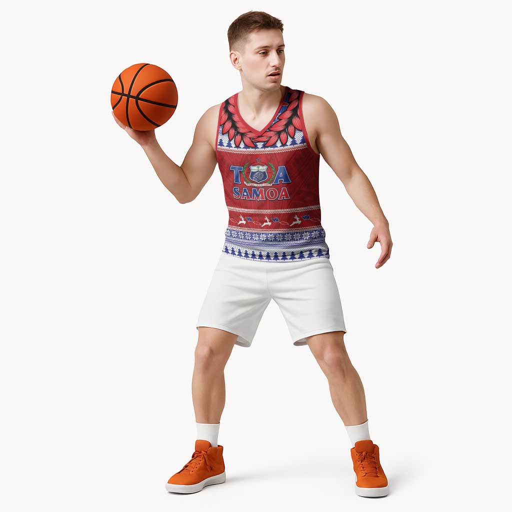 Personalised Toa Samoa Rugby Christmas Basketball Jersey Ula Fala Samoan Pattern Red - Polynesian Pride