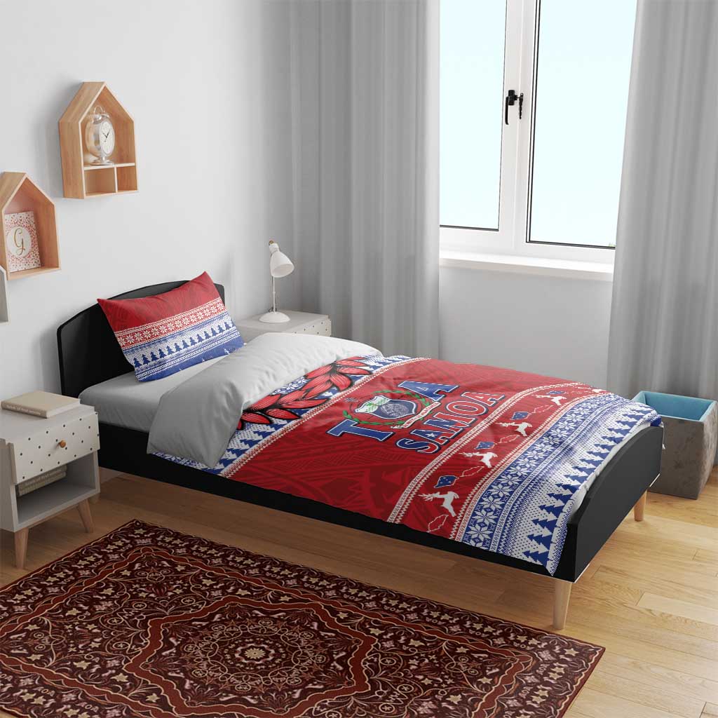 Toa Samoa Rugby Christmas Bedding Set Ula Fala Samoan Pattern Red - Polynesian Pride