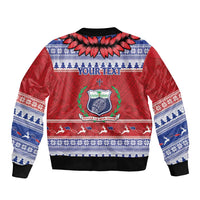 Personalised Toa Samoa Rugby Christmas Bomber Jacket Ula Fala Samoan Pattern Red - Polynesian Pride