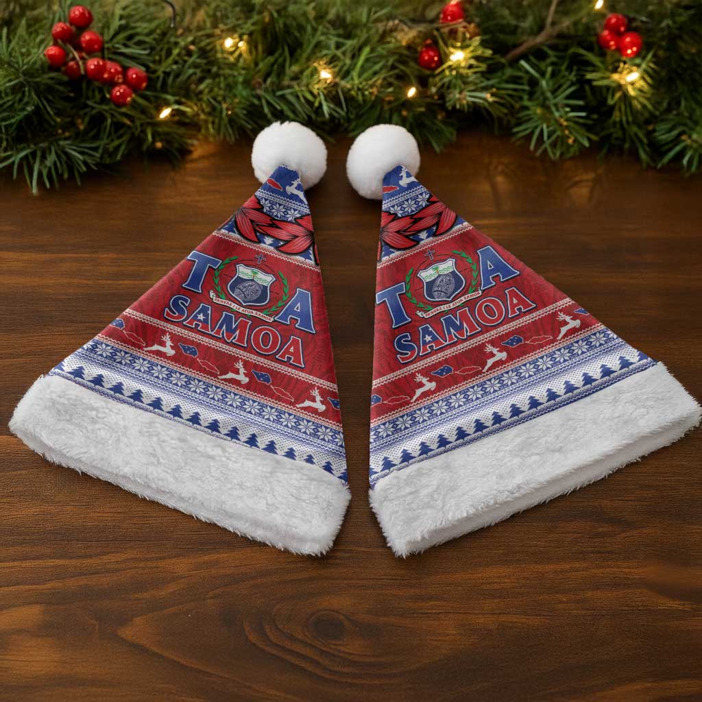 Toa Samoa Rugby Christmas Santa Hat Ula Fala Samoan Pattern Red - Polynesian Pride
