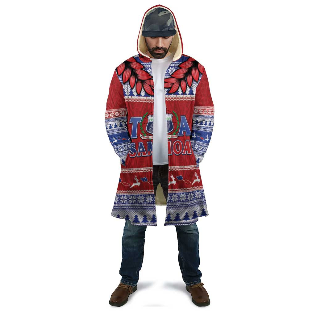 Personalised Toa Samoa Rugby Christmas Cloak Ula Fala Samoan Pattern Red - Polynesian Pride