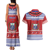 Personalised Toa Samoa Rugby Christmas Couples Matching Tank Maxi Dress and Hawaiian Shirt Ula Fala Samoan Pattern Red LT14 - Polynesian Pride