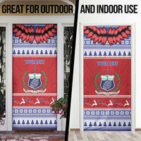 Personalised Toa Samoa Rugby Christmas Door Cover Ula Fala Samoan Pattern Red - Polynesian Pride