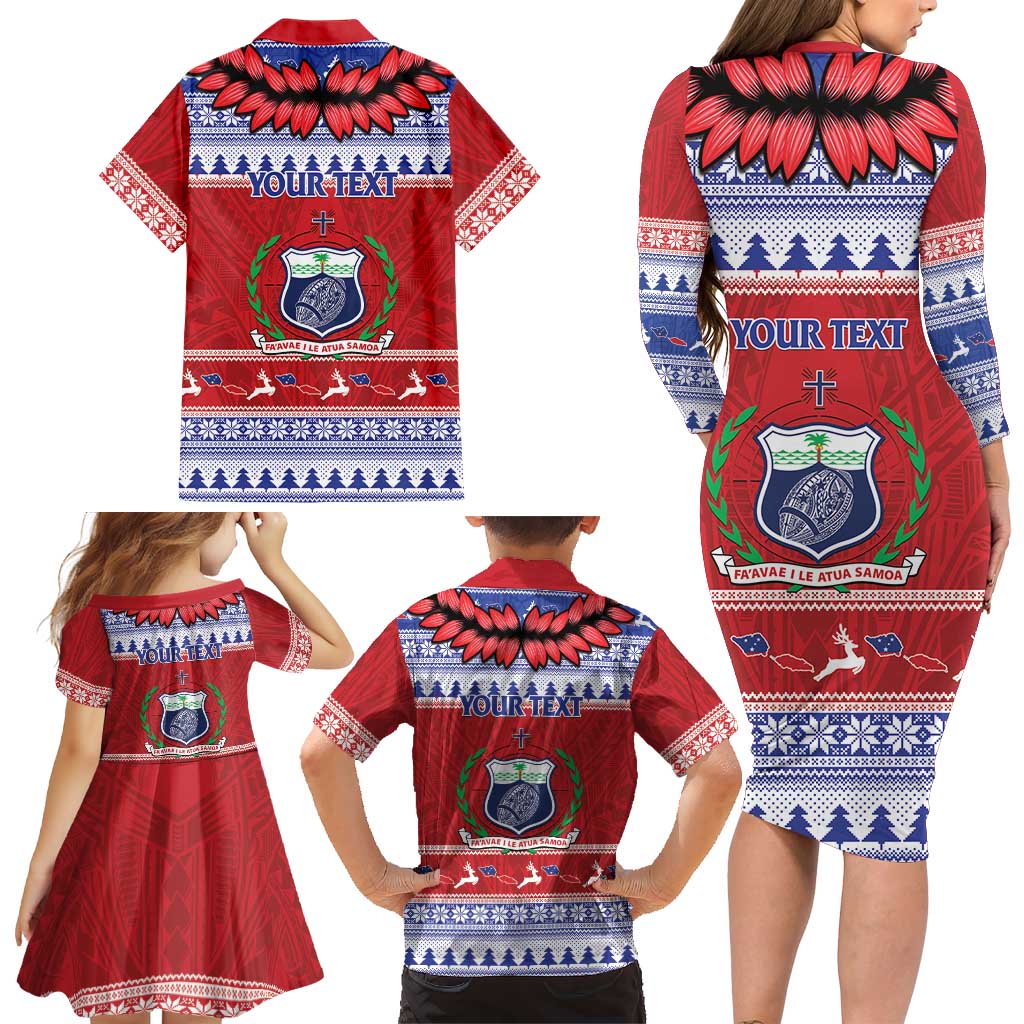 Personalised Toa Samoa Rugby Christmas Family Matching Long Sleeve Bodycon Dress and Hawaiian Shirt Ula Fala Samoan Pattern Red LT14 - Polynesian Pride