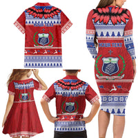 Personalised Toa Samoa Rugby Christmas Family Matching Long Sleeve Bodycon Dress and Hawaiian Shirt Ula Fala Samoan Pattern Red LT14 - Polynesian Pride