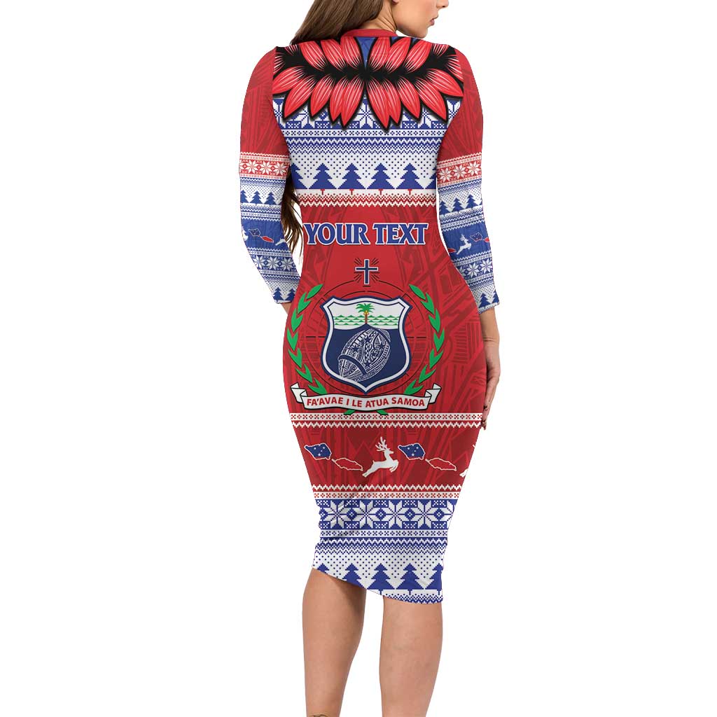 Personalised Toa Samoa Rugby Christmas Family Matching Long Sleeve Bodycon Dress and Hawaiian Shirt Ula Fala Samoan Pattern Red LT14 - Polynesian Pride