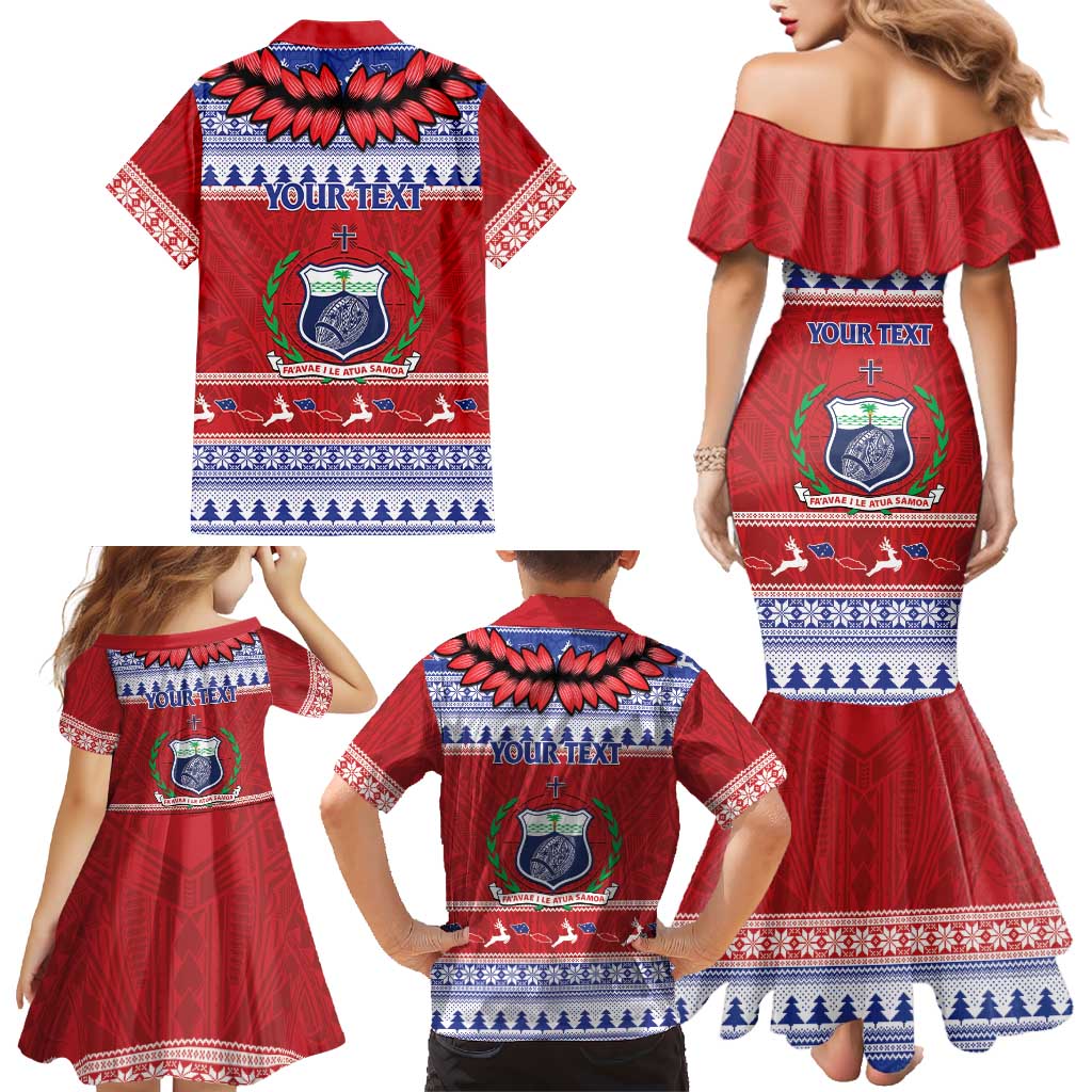 Personalised Toa Samoa Rugby Christmas Family Matching Mermaid Dress and Hawaiian Shirt Ula Fala Samoan Pattern Red LT14 - Polynesian Pride