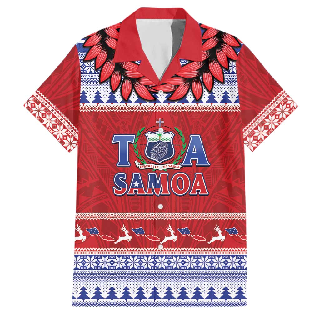Personalised Toa Samoa Rugby Christmas Family Matching Off The Shoulder Long Sleeve Dress and Hawaiian Shirt Ula Fala Samoan Pattern Red LT14 Dad's Shirt - Short Sleeve Red - Polynesian Pride