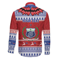 Personalised Toa Samoa Rugby Christmas Family Matching Off The Shoulder Long Sleeve Dress and Hawaiian Shirt Ula Fala Samoan Pattern Red LT14 - Polynesian Pride