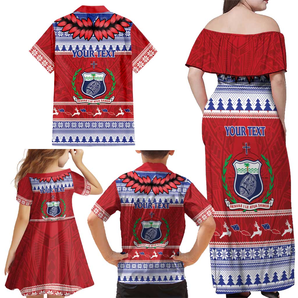 Personalised Toa Samoa Rugby Christmas Family Matching Off Shoulder Maxi Dress and Hawaiian Shirt Ula Fala Samoan Pattern Red LT14 - Polynesian Pride