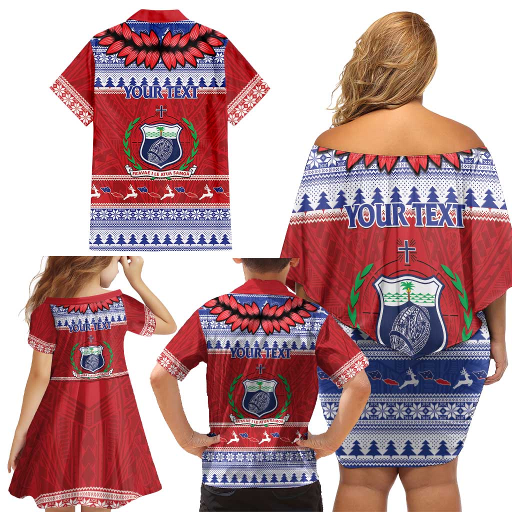 Personalised Toa Samoa Rugby Christmas Family Matching Off Shoulder Short Dress and Hawaiian Shirt Ula Fala Samoan Pattern Red LT14 - Polynesian Pride