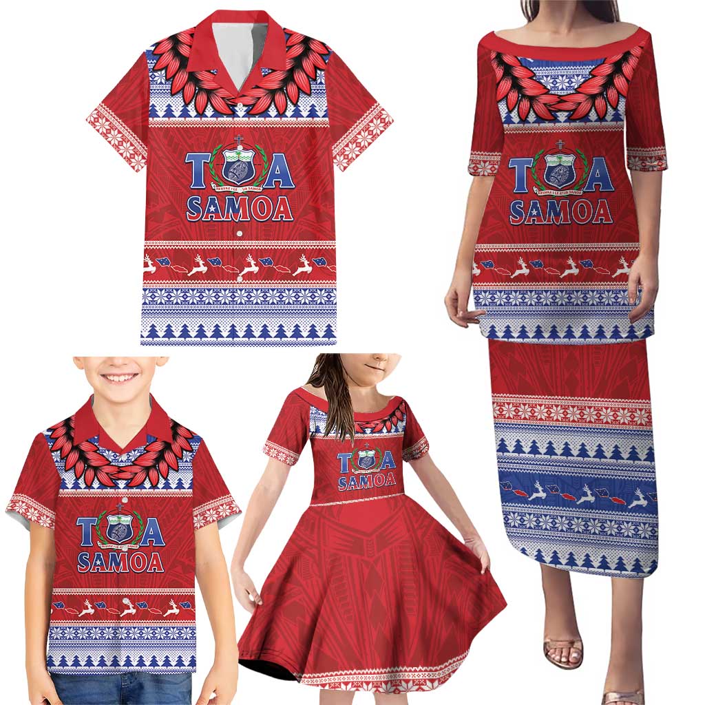 Personalised Toa Samoa Rugby Christmas Family Matching Puletasi and Hawaiian Shirt Ula Fala Samoan Pattern Red LT14 - Polynesian Pride