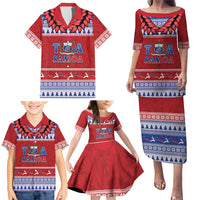 Personalised Toa Samoa Rugby Christmas Family Matching Puletasi and Hawaiian Shirt Ula Fala Samoan Pattern Red LT14 - Polynesian Pride