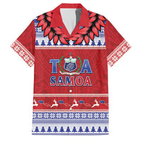 Personalised Toa Samoa Rugby Christmas Family Matching Puletasi and Hawaiian Shirt Ula Fala Samoan Pattern Red LT14 Dad's Shirt - Short Sleeve Red - Polynesian Pride