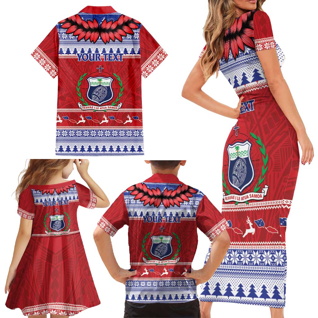 Personalised Toa Samoa Rugby Christmas Family Matching Short Sleeve Bodycon Dress and Hawaiian Shirt Ula Fala Samoan Pattern Red LT14 - Polynesian Pride