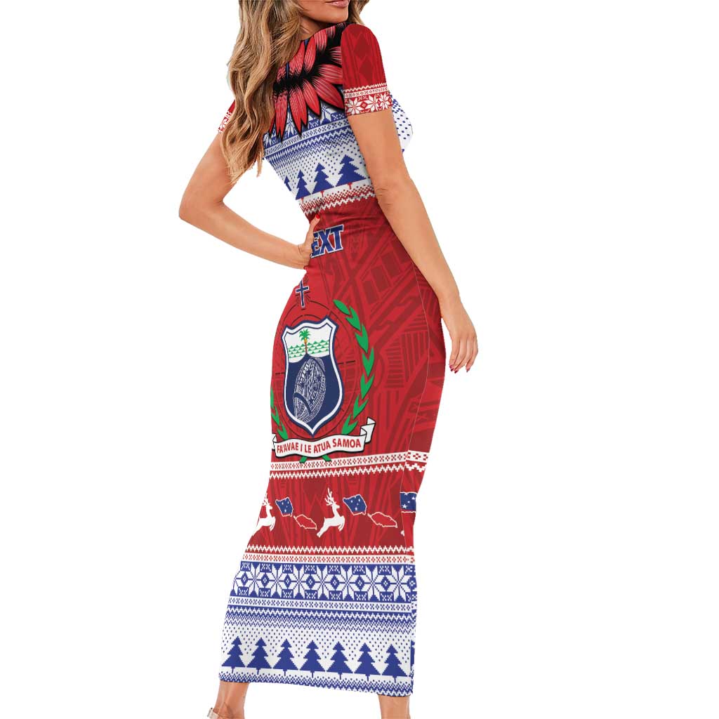 Personalised Toa Samoa Rugby Christmas Family Matching Short Sleeve Bodycon Dress and Hawaiian Shirt Ula Fala Samoan Pattern Red LT14 - Polynesian Pride