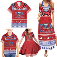 Personalised Toa Samoa Rugby Christmas Family Matching Summer Maxi Dress and Hawaiian Shirt Ula Fala Samoan Pattern Red LT14 - Polynesian Pride