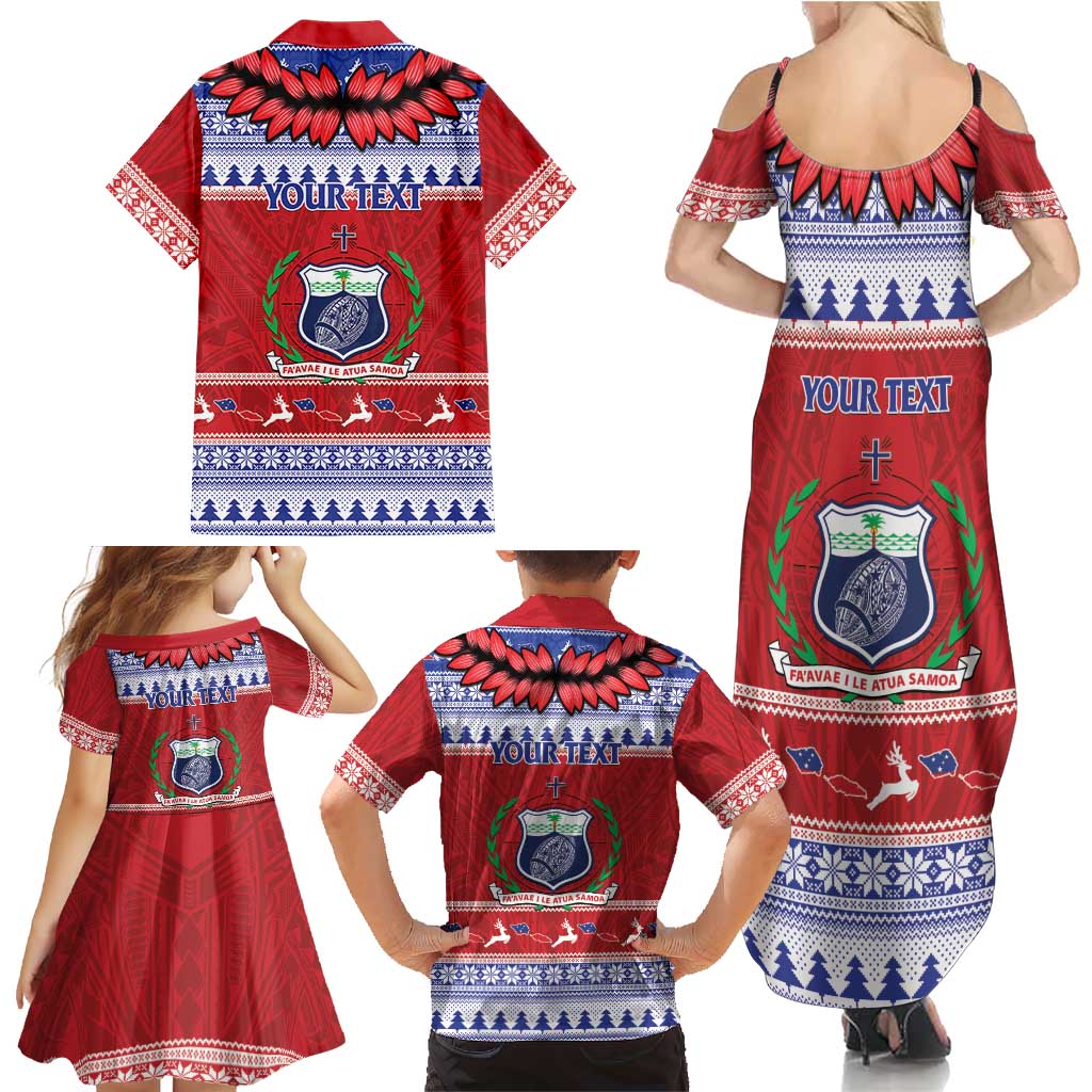 Personalised Toa Samoa Rugby Christmas Family Matching Summer Maxi Dress and Hawaiian Shirt Ula Fala Samoan Pattern Red LT14 - Polynesian Pride