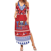 Personalised Toa Samoa Rugby Christmas Family Matching Summer Maxi Dress and Hawaiian Shirt Ula Fala Samoan Pattern Red LT14 Mom's Dress Red - Polynesian Pride